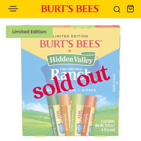 Burt’s Bees NWT in box Limited Edition Hidden Valley Ranch 4-pack; sold out - Picture 4 of 6